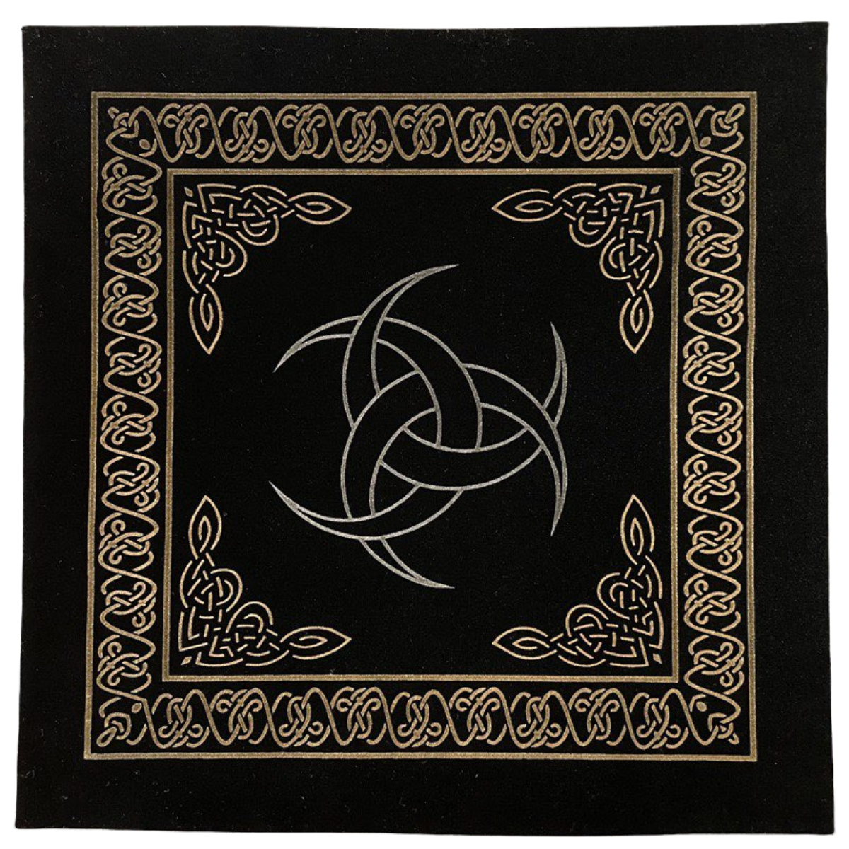 Altar Cloth – Triple Crescent Moon on Black with Gold Detail
