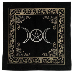 Altar Cloth – Triple Moon on Black with Gold Detail