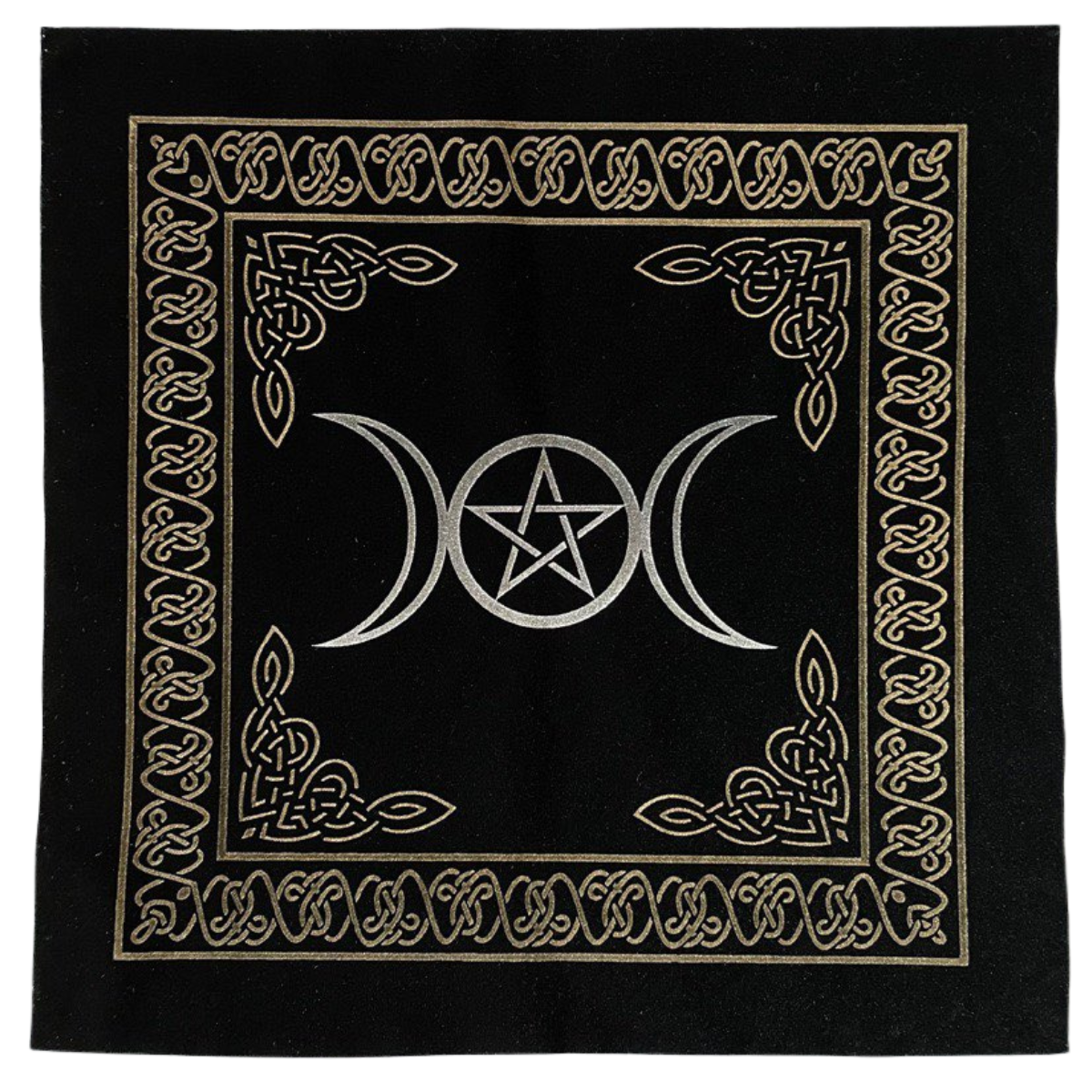 Altar Cloth – Triple Moon on Black with Gold Detail