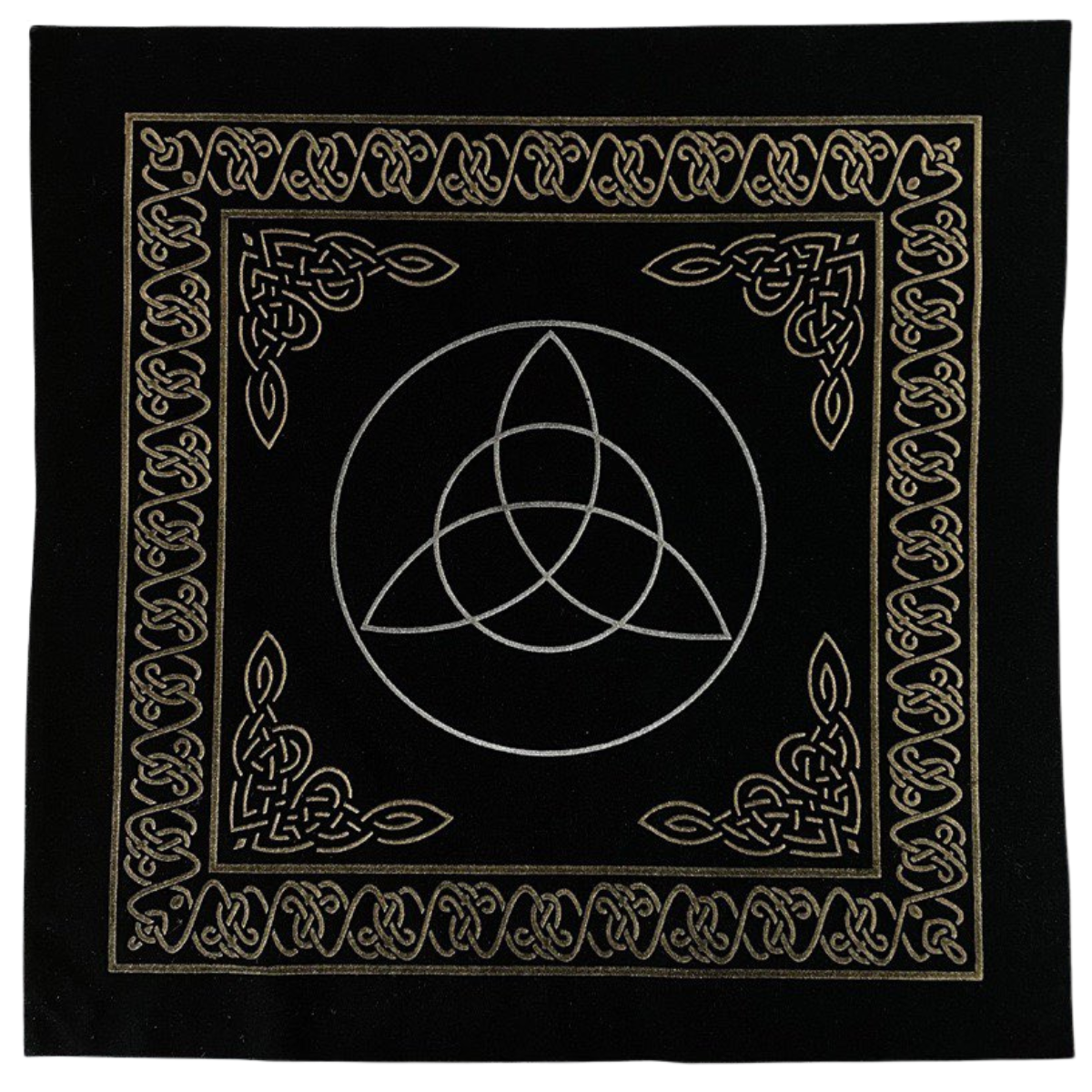 Altar Cloth – Triquetra in Circle on Black with Gold Detail