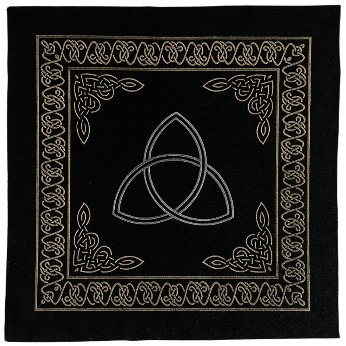 Altar Cloth – Triquetra on Black with Gold Detail