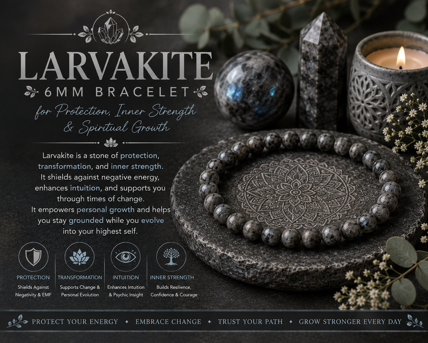 Larvakite 6mm Bracelet
