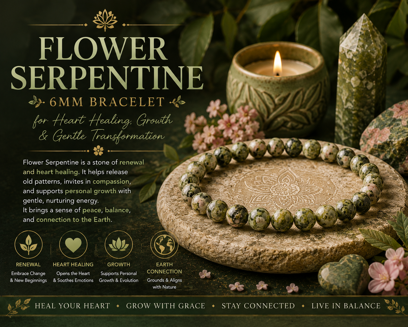 Flower Serpintine 6mm Bracelet