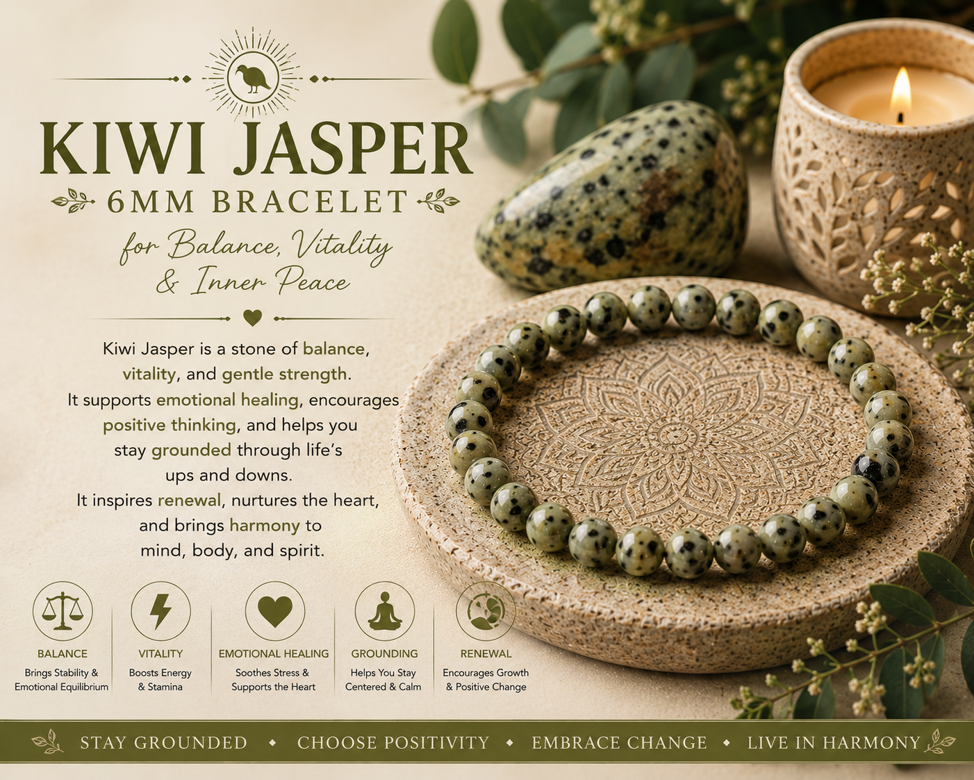 Kiwi Jasper 6mm Bracelet